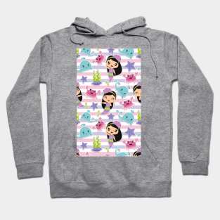 Cute Beautiful Mermaid & Dolphin Fish Pattern Artwork Hoodie